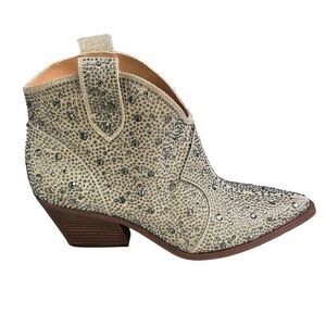 Jessica Simpson Zadie Ankle Booties Women Champagne Rhinestone Western Boots 8.5